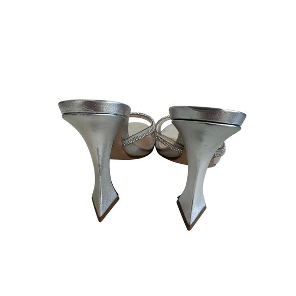 SCHUTZ  Silver Leather Rhinestone Sandals Heels SIze 8 - Picture 10 of 11